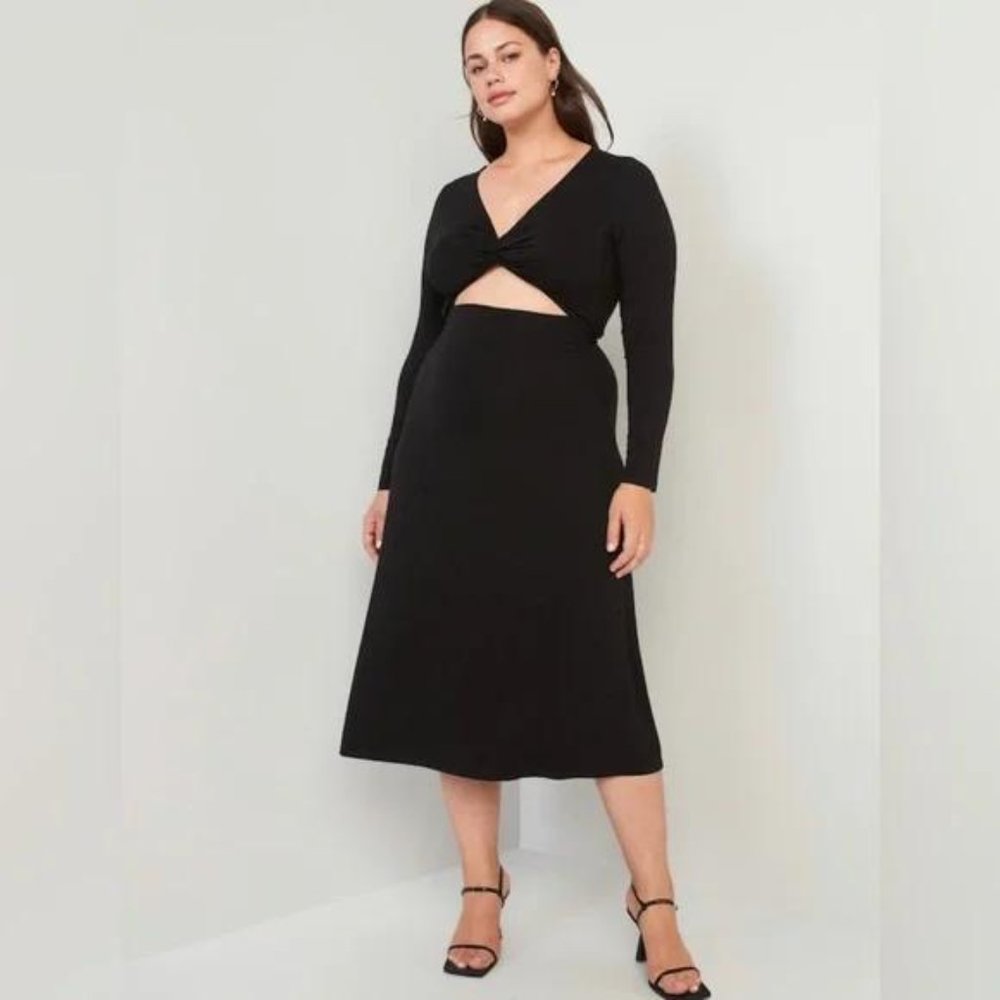 Old Navy Fit & Flare Twist-Front Cutout Midi Dress for Women New - Picture 6 of 7